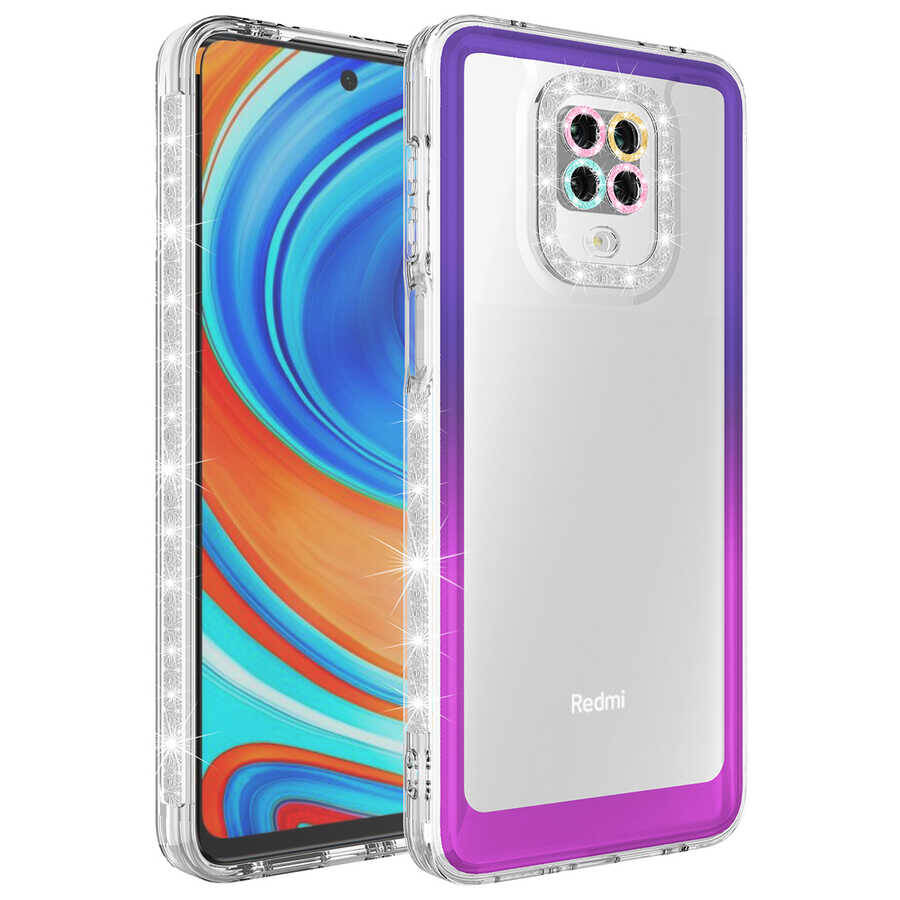 Xiaomi Redmi Note 9 Pro Kılıf Simli ve Renk Geçiş Tasarımlı Lens Korumalı Zore Park Kapak - 6