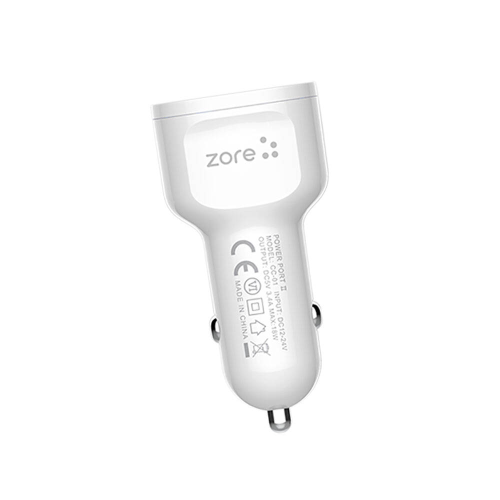 Zore CC-01 Hızlı Şarj Özellikli LED Işıklı Dual USB Araç Şarj Başlığı 18W - 3