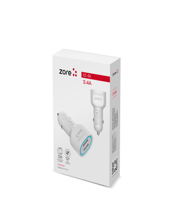 Zore CC-01 Hızlı Şarj Özellikli LED Işıklı Dual USB Araç Şarj Başlığı 18W - 5