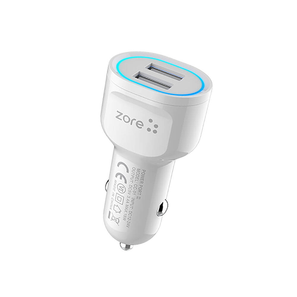 Zore CC-01 Hızlı Şarj Özellikli LED Işıklı Dual USB Araç Şarj Başlığı 18W - 1