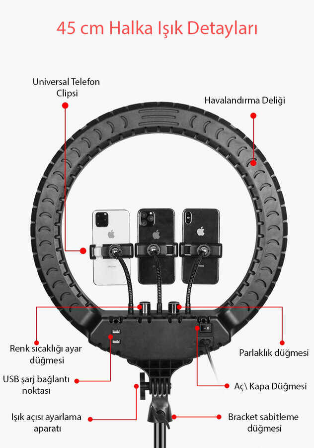 Zore RL-18 Işıklı Telefon Tutucu Ring Light - 4