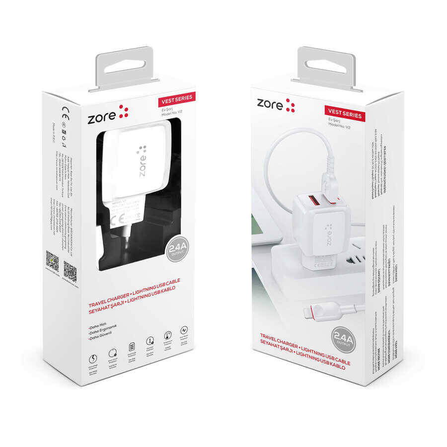 Zore Vest Serisi V2 Lightning 2 in 1 Şarj Seti - 9